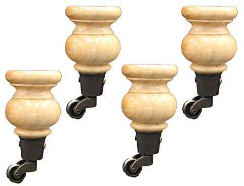 moaupr 4 Stück Holz Möbelfüße Tischbeine Massivholz Ersatz Möbelbeine Möbelfüsse Bettbeine Schrankbeine Sofa Beine Ersatzkabinettfüße,Design mit Rollen 12cm