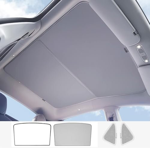 TOPABYTE Parasol de Techo de Vidrio para Automóvil para Tesla Model Y 2020-2024 Actualice el Parasol Plegable de Cristal de Hielo, Cubierta de Aislamiento Térmico, Beige