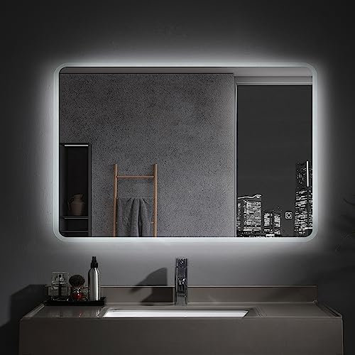 MEESALISA Badspiegel 120x70 cm mit Beleuchtung Badezimmer großer Wandspiegel Led Spiegel mit Touch Kaltweiß, Antibeschlag, Dimmbar für Bädern, Wohnzimmern