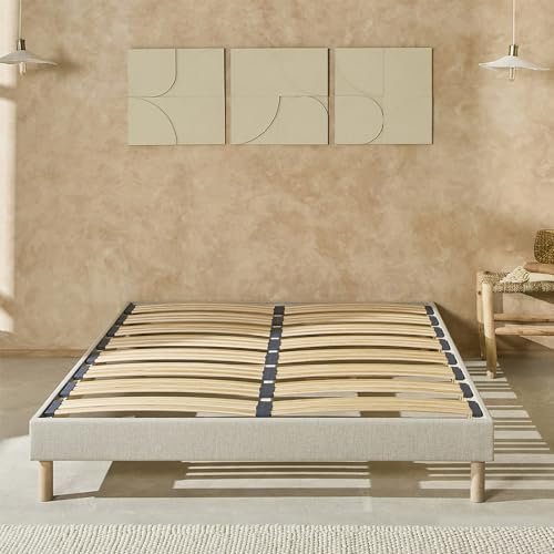 Nuit DE Coton | Sommier à Lattes en Bois avec Pieds Lino 160x200 cm Hauteur 30 cm | Cadre de lit Robuste et Elegant Coloris Beige | Montage Facile
