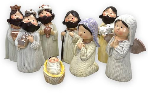 MIJOMA Wunderschöne Krippenfiguren für Weihnachtskrippe - Handbemalte Kunststein-Figuren - Perfekte Weihnachtsdekoration in verschiedenen Sets & Stilrichtungen zur Auswahl (8-teilig - 12cm hoch)