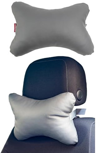 Auto Nackenkissen | Gaming Stuhl kissen | Kopfstütze Für Autositz | Reisekissen aus Kunstleder | Bequemes und wasserfestes Kissen für unterwegs | Farbe: Grau