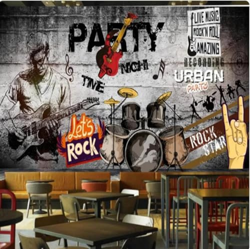 MOBYAT Retro Rock Wallpaper Decor Mural Music Themed Restaurant Bar KTV Club Party Background Wall Paper,3D,430x300cm