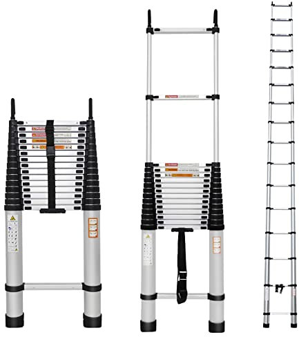 6.2M Aluminum Telescoping Ladder with Detachable Hooks Telescopic Extension Ladder Retraction Collapsible Ladder Portable Folding Lightweight, Capacity 330LBS