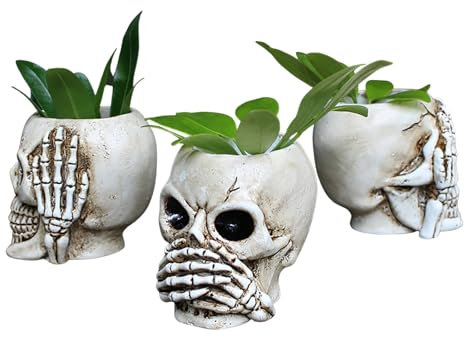 Totenkopf Übertopf,Weiß Schädel Kopf Modell Deko Blumentopf Pflanztopf,Harzschädel-Pflanzer,Schädelpflanzer,Skull Container Dekoration Haus Büro Schreibtisch Dekoration,Kann Auch Ein Stifthalter Sein