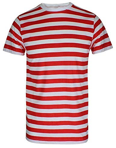 WickedFun® Boys Girls Red White Striped Stripe T-Shirt Crew Neck Short Sleeve Top (9-10 Years)
