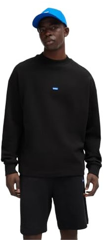 HUGO Mens Nedro Cotton-terry sweatshirt with blue logo patch