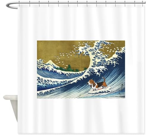 CafePress Basset Hound Surfing Decorative Fabric Shower Curtain 70x72