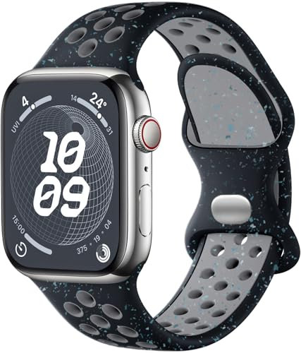 Upeak Sport Cinturino Compatibile con Cinturino Apple Watch 44 mm 45 mm 42 mm 49 mm, Bracciale Silicone Traspirante con Fiocchi Colorati, per iWatch Ultra SE Serie 9 8 7 6 5 4 3 2 1, L, Nero/Grigio