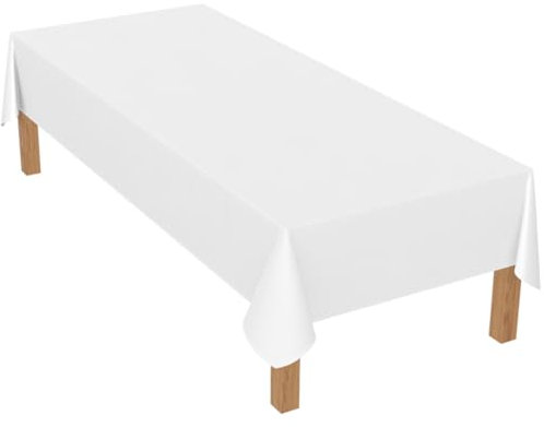 Famibay Tischdecke Weiß Abwaschbar Tischdecke Polyester Hochzeit Tischdecke Rechteckig 150x320cm Lang Tischtuch Tafeldecke für Outdoor Indoor Esszimmer Party Hochzeiten Haushalt