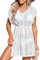 CUPSHE Women's Crochet Swim Cover Up Mini Dress Swimwear Knit Short Sleeve Beach Pullover Cover ups White XXL
