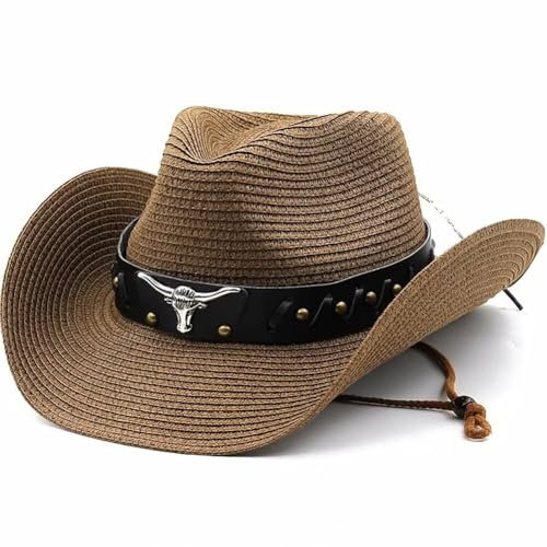Plancholo Chapeau de Cowboy en Paille - Large Bord Fedora Panama d'été pour Homme et Femme