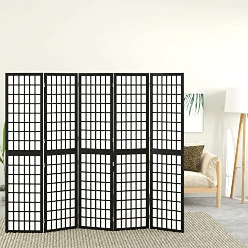 Homgoday Paravent pliable avec 5 panneaux Style japonais Noir 200 x 170 cm Séparateurs d'ambiances Mobilier