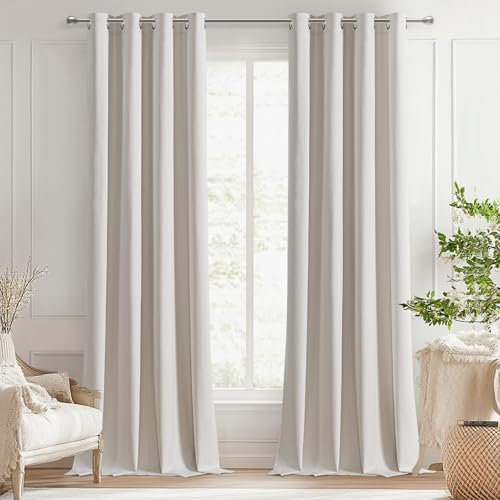 MRTREES 100% Verdunklungsvorhänge mit Ösen Gardinen Leinenoptik 2er Set, Vorhang Blickdicht Thermovorhang Kälteschutz für Schlafzimmer Wohnzimmer 245 cm Lang, 132 cm Breit, Naturfarbe