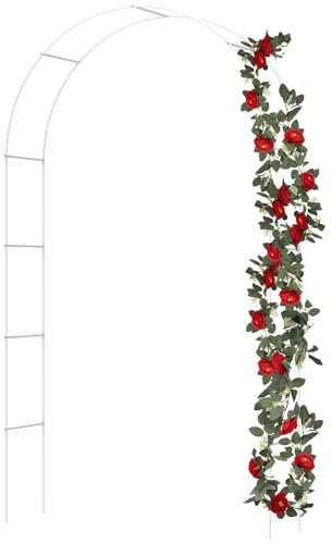 Metal Garden Arch 2.4M Heavy Duty Iron Garden Arbour Steel Frame Garden Arch 3 Adjustable Size Rose Vine Climbing Plants Support Archway for Lawn Patio Wedding Ceremony Party Decoration(white)