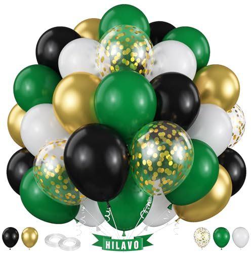 Luftballons Grün Schwarz Gold 60 Stück 12 Zoll Dunkelgrün Schwarz Weiß Luftballons Set Geburtstag Party Ballons Deko für Jungen Männer Fußball Videospiel Weihnachts Abschluss Babyparty Dekorationen