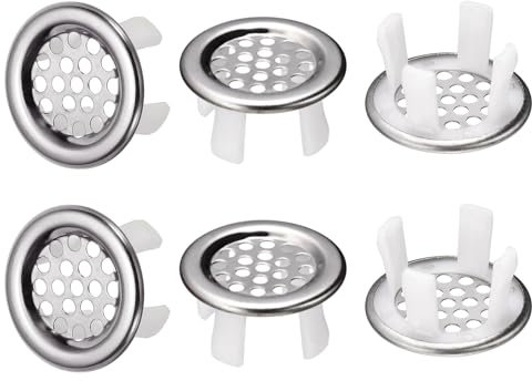 6 Piezas Anillo de Desbordamiento para Lavabo y Fregadero – Cubierta Decorativa en Acero Inoxidable para Rebosadero Agujero de Ø22-24 mm, Redonda Tapón Tapa para Lavabos de Cocina y Baño Embellecedor
