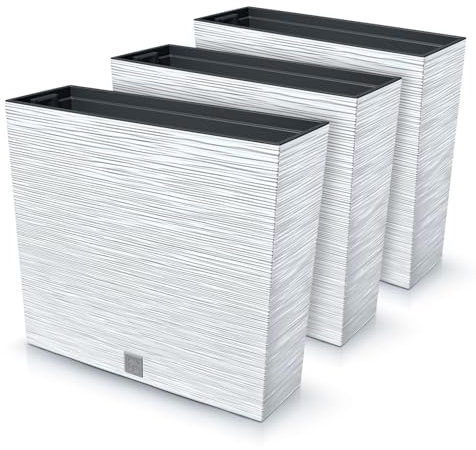 IMJ-Global Set di 3 Vasi per Fiori Piante Rettangolari Furu Case In Plastica 58x18x49,8cm Da Interno Esterno Bianchi 44 Litri Design Moderni