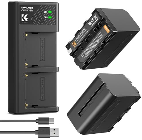 K&F Concept NP-F970 2er-Pack 6600mAh Akkus und LED Ladegerät Kit Kompatibel mit Sony NP-F550 F570 F750 F770 F930 F950 F960 F970 für High Power LED Lichter/Monitor/Kamera Slider