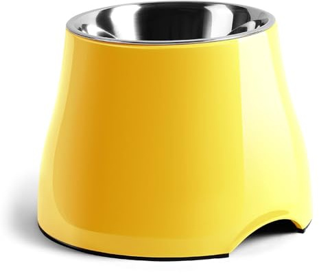 FluffyDream Dog Bowls,Elevated Dog Bowls,Sturdy Non-Slip Dog Bowl with Stainless Steel Bowl,Wearing Cone,Long Ears,Colorful Raised Bowls for Medium/Small Dogs,LemonYellow,M (540ML / 2 Cups)