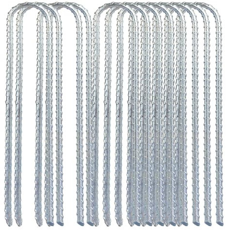 FWEEK 12PCS 12Inch Tent Pegs, Heavy Duty Rebar Stakes, Galvanized Tent Stakes Camping Pegs, U Shaped Garden Stakes Trampoline Pegs, Extra Long Ground Anchor for Trampoline, Football Goal Net, Swing