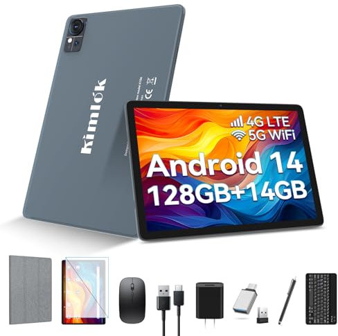 10-Inch Android 14 Tablet 2025 - Latest Octa-Core With 128GB+14GB+1TB Expand, Dual 4G Cellular, 5G WiFi, Keyboard, 8000mAh, GPS, 13+8MP Camera, Full HD Display