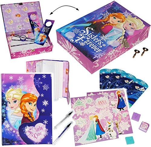 alles-meine.de GmbH XL Set - Tagebuch & Geheimbox - Disne. die Eiskönigin - Frozen - mit Schloß & Schlüssel - Aufbewahrungsbox + Buch + Stifte + Sticker + Briefpapier + Stemp..