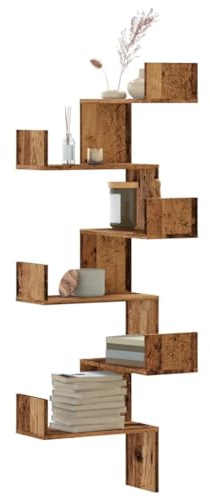 homiuse Schweberegal für Wohnzimmer Altholz 45x45x147 cm Holzwerkstoff Wandregale Hängeregal Eckregal Zusätzlichen Stauraum Schlafzimmer Platzsparendes Design Regal zur Präsentation