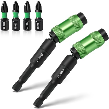 LitOrange 6 Pcs 90 mm Magnetic Pivoting Impact Screwdriver Drill Bit Holder with 4 x 25 mm PZ2 & PH2 Bits Rotary Drill Extension Bit Holder for Narrow Spaces or Corners
