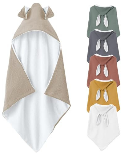 Monsieur Bébé - Baby-Badetuch Innenseite 100% Baumwolle - 100 x 100 cm - Kaninchen - Mehrere Farben erhältlich