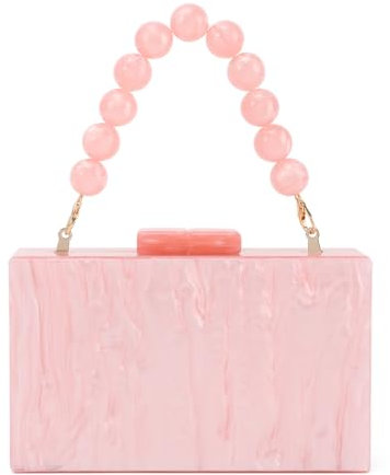 EVEOUT Pochette de Soirée en Acrylique pour Femme Élégant Veine de Marbre Clutch avec Chaîne Sac à Main de mariée Sac bandoulière pour fête Mariage(Rose)