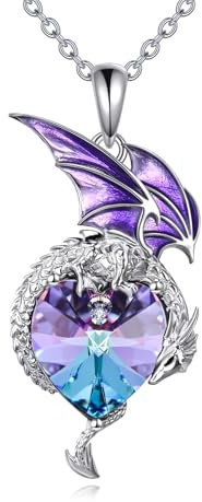 YONFQE Drachen Halskette 925 Sterling Silber Herz Kristall Anhänger Mythischer Wächter Schmuck Geschenk für Frauen