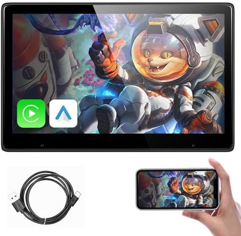 Lettore TV portatile per poggiatesta dell'auto per sedile posteriore con Bluetooth, lettore video touch screen IPS da 10,1 pollici, supporto Carplay e Android Auto, Mirror Link + Scheda TF da 64 GB
