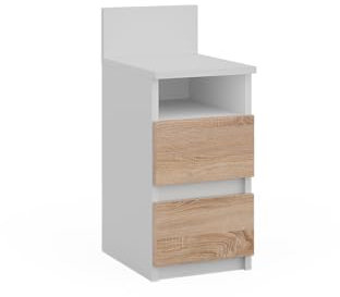 Vicco Nachttisch Monty, Nachtkommode, Weiß/Sonoma, 25 x 59.1 cm mit 2 Schubladen