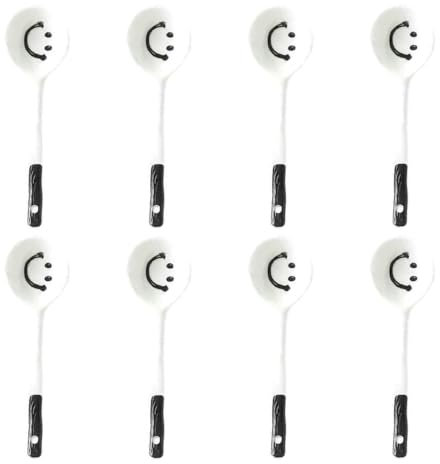 (8 Stück) Keramiklöffel Niedlich Klein 6,5-Zoll Haushalt Essen Reis Langstielig Dessert Kaffee Suppe (Lächelndes Gesicht)