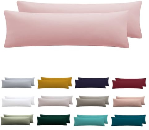 Nesture Seitenschläferkissen Bezug 40 x 145 2er Set - Kissenbezug 40x145 cm Puderrosa, 100% Mikrofaser kopfkissenbezug mit Reißverschluss, Weich und Bügelfrei