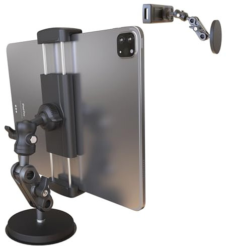 Soporte magnético universal para tableta, ajustable a 360°, aluminio de 7.7 pulgadas, brazo resistente de 3.5 pulgadas, base magnética para salpicadero de coche, gimnasio, cocina, se adapta a tabletas