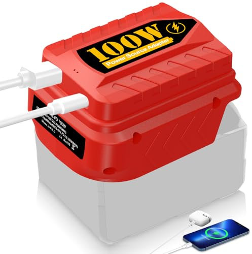 Portable USB Power Source Adapter Compatible with Milwaukee M 18V Battery (No Battery), Convert with 100W Type-C PD3.0 Output and 24W USB QC3.0 Output for Phone