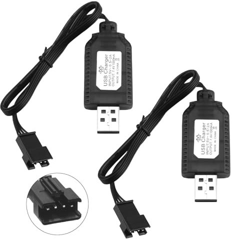 2-Pack Chargeur LiPo 2s 7.4V USB avec Connecteur SM-4P, Chargeur de Batterie Voiture RC Universel, Compatible avec Voiture, Camion, Drone, Train Télécommandé Jouets, USB Rapide et Portable