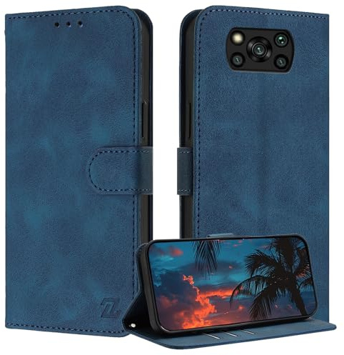 ZONNAVI für Xiaomi Poco X3 Pro/Poco X3 / Poco X3 NFC Hülle, [RFID Blocker] PU Lederhülle Schutzhülle, Wallet Case Stoßfeste Flip Cover für Poco X3 Pro / X3 / X3 NFC Handyhülle (Dunkelblau)