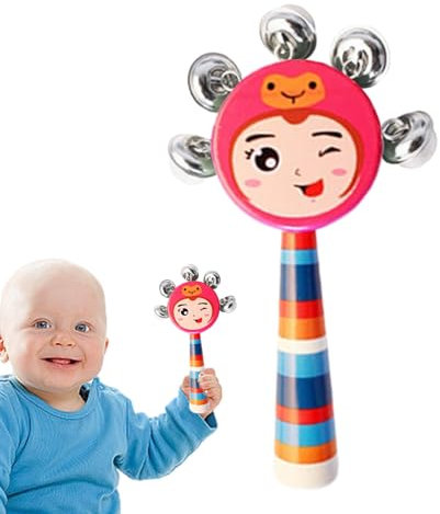 Wooden Jingle Handbells - Kids Musical Rattle Toy, Handheld Wooden Bell Instrument | Boys & Girls Music Shaker Toy, Toddler Sound Maker For Nursery, Preschool Learning, Party Fun
