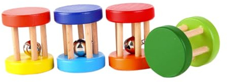CORHAD 4 Stück Holz Handrassel Babyspielzeug Sicher Aus Holz Farbenfrohe Kleinkindspielzeuge Der Hand Augen Koordination Geschenk Für Neugeborene