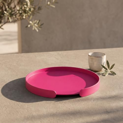 Rundes Serviertablett Ø 30 cm aus Aluminium, pulverbeschichtet & wetterfest – kompakt mit umlaufender Reling, für Küche, Wohnzimmer, Balkon & Terrasse – Milo (Pinkmagenta)