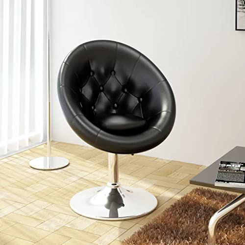 JHQHSM Chesterfield Cocktailsessel Schwarz Kunstleder moderner Loungesessel mit Gasdruckfeder höhenverstellbar von Bar- bis Thekenhöhe Robustes Stahlgestell Chrom-Look Design