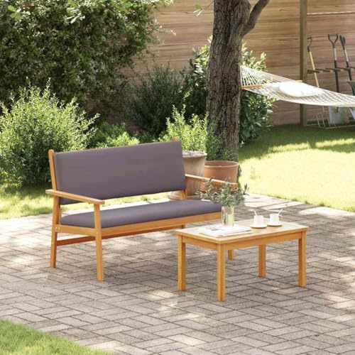 Bucmath Gartenbank Anthrazit Massivholz Akazie, Geölt, 2-Sitzer, für Terrasse, Balkon, Outdoor-Möbel, Inklusive Kissen, Robustes Design