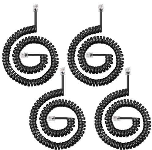 AOOSU Cable Telefónico en Espiral, 4 PCS Cable para Auricular Telefono, 4 Hilos 4P4C RJ10/RJ9/RJ22 Cable Telefónico 3 Metros, Adecuado para el Hogar y Oficina (Negro)