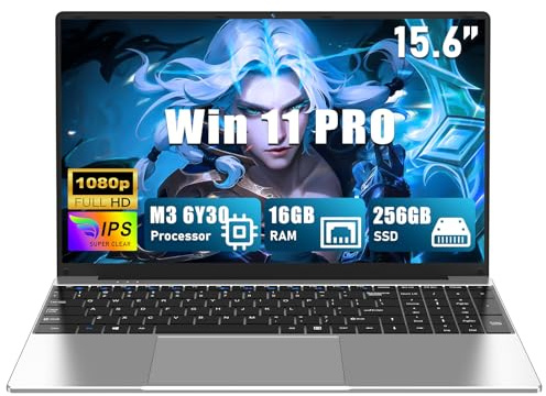 CHIFUYOU 16 Go RAM 256 Go SSD Ordinateur portable 15,6 pouces M3-6Y30 (de 0,9 à 2,2 GHz), 2026 PC portable, FHD 1920 x 1080P, 5000mAh/38,5 WH, carte TF, webcam, pavé tactile, étudiant/professionnel