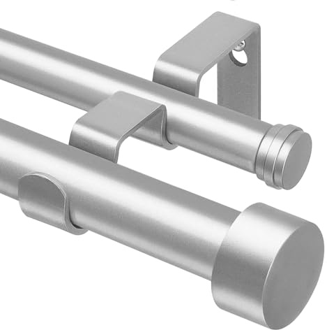 KAMANINA Silber Gardinenstange 2 Läufig 190-355 cm, Ø 25 mm Vorhangstange