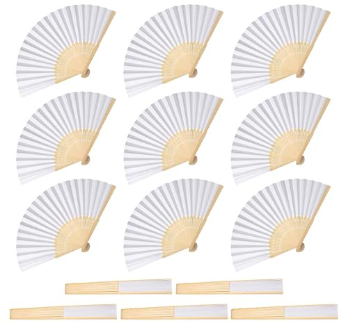 TranRantic 14 Pcs White Paper Fans Handheld,Folding Wedding Fans for Guests | Hand Fan Wedding Favours, 21cm Vintage Bamboo Fan for Wedding, Bridal Party Favors, Wall Decoration Dancing Photography Props