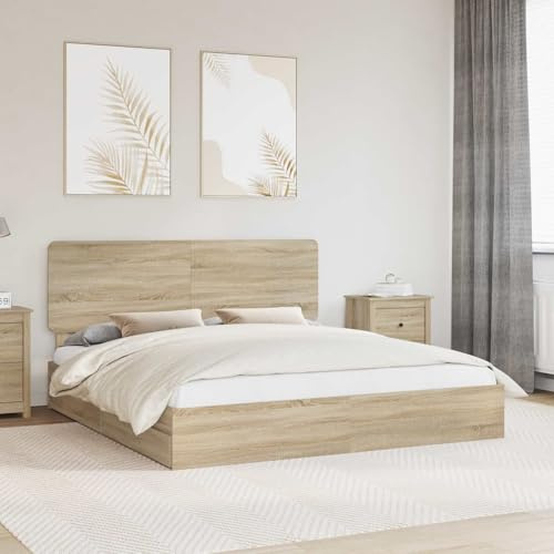 YNGBHFNOP Aufbewahrungsbett Sonoma-Eiche 180 x 200 cm Holzwerkstoff mit Schubladen Stauraumbett Lattenrost Komfort Kernbuche Optik Schlafzimmer Möbel